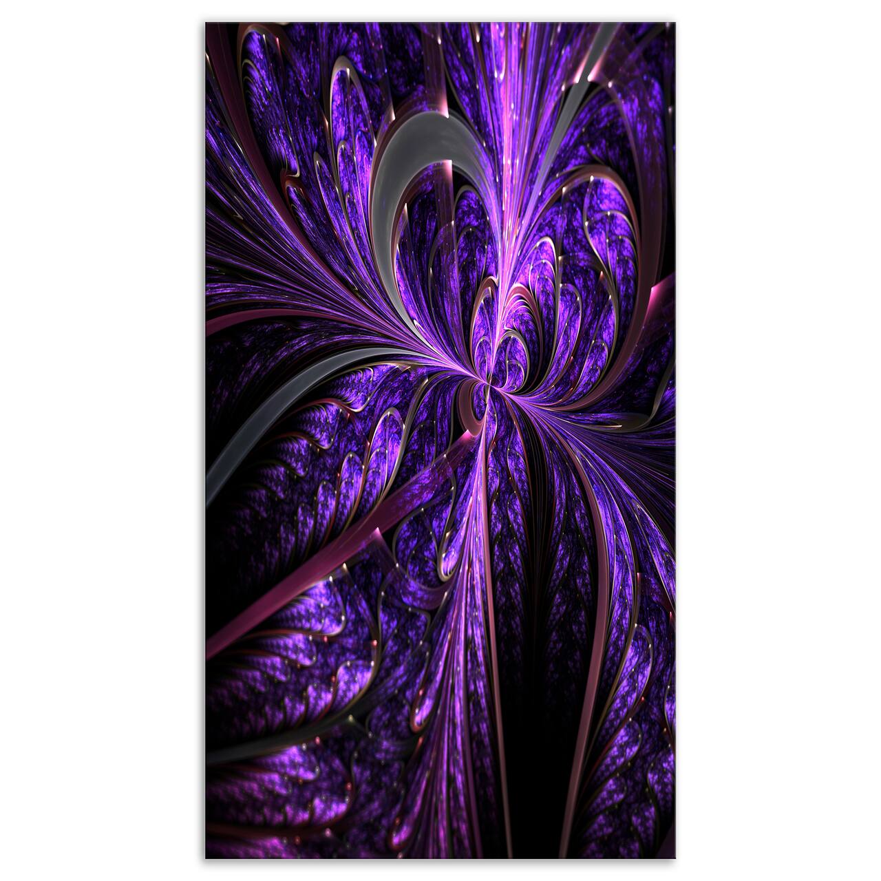 Designart - Embossed Dark Purple Floral Shapes - Large Floral Wall Art Canvas